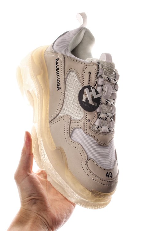 Mens Triple S Mesh Leather Sneakers White5