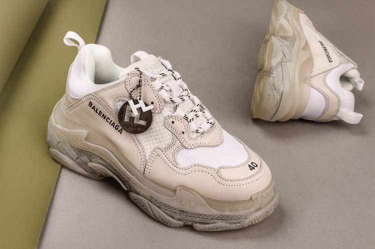 Mens Triple S Mesh Leather Sneakers White6