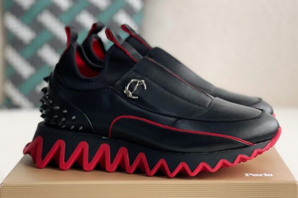 Chistian Loubouti Sharkyloub SP Spikes Sneakers Calf leather neoprene and spikes Black