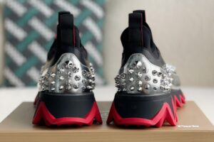 Christian Loubouti Sharkyloub SP Spikes Sneakers Calf leather neoprene and spikes black and silver 3 1