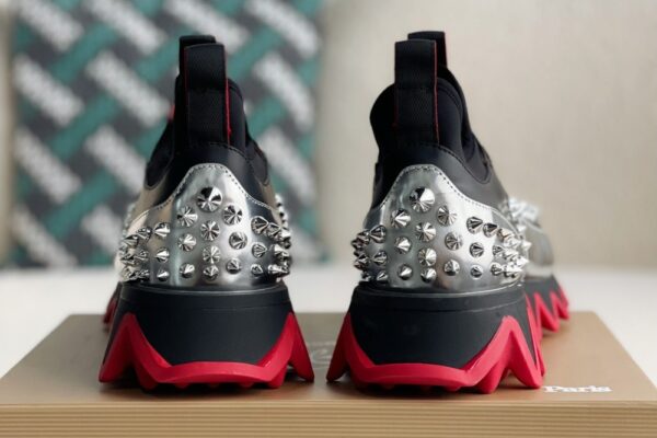 Christian Loubouti Sharkyloub SP Spikes Sneakers Calf leather neoprene and spikes black and silver 3 1