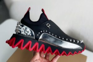 Christian Loubouti Sharkyloub SP Spikes Sneakers Calf leather neoprene and spikes black and silver 6 1