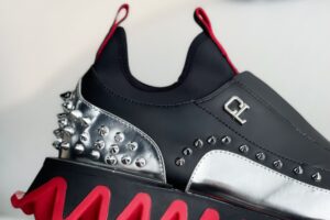 Christian Loubouti Sharkyloub SP Spikes Sneakers Calf leather neoprene and spikes black and silver 7 1