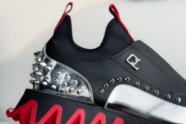 Christian Loubouti Sharkyloub SP Spikes Sneakers Calf leather neoprene and spikes black and silver 7 1