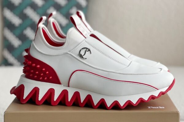 Christian Loubouti Sharkyloub SP Spikes Sneakers Calf leather neoprene and spikes white