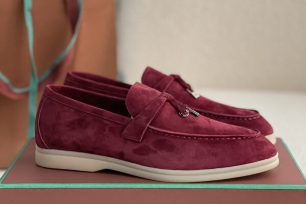 Loro Piana Summer Walk Loafers Suede Burgundy